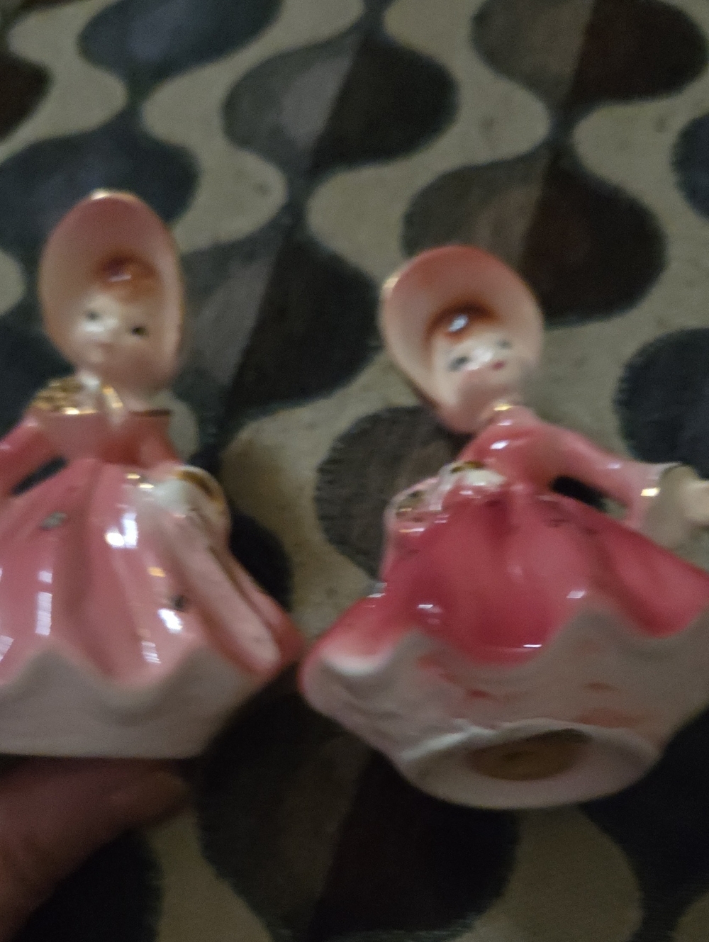 Pink Ceramic Lady Figurine Pair Salt Pepper Shakers Pink